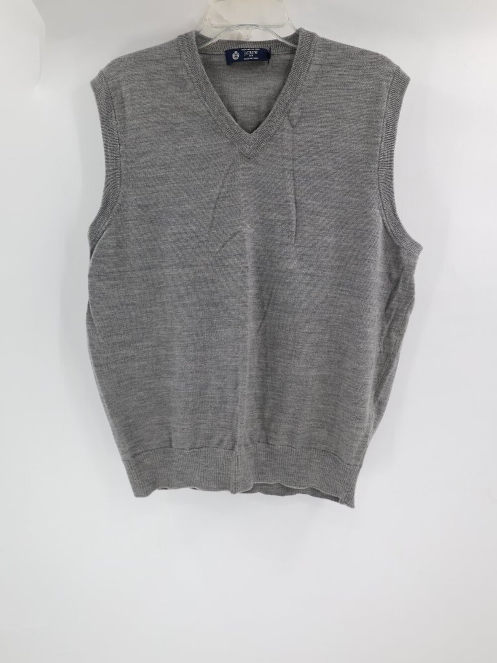 J Crew Sweater Vest Mens Large Merino Wool V Neck Knit Sleeveless Gray knit